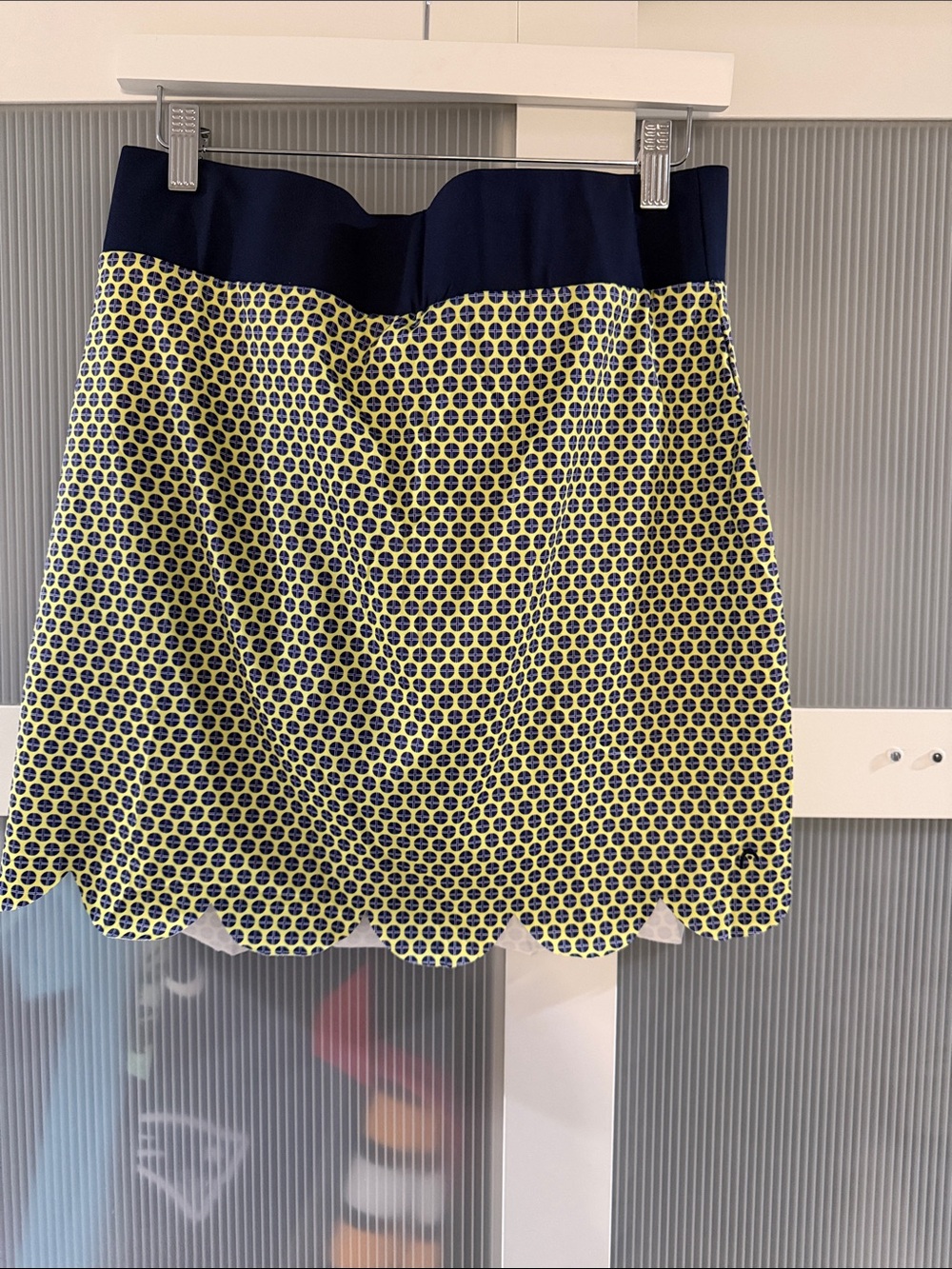 Navy and Yellow Scallop Hem A-Line Skort